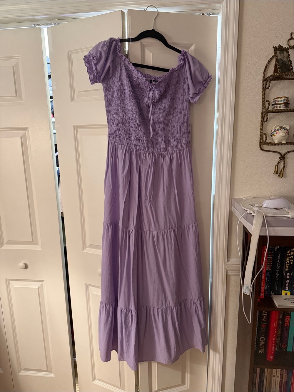 Amazon Lavender Tiered Maxi Dress with Puff Sleeves